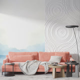 Mountain peak mural adding depth to dining room with natural light