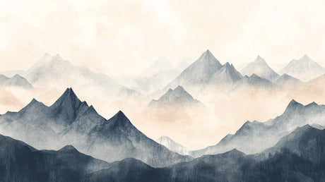 Design file of watercolor mountain peaks pattern showing full mural detail