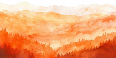 Mountain sunset wallpaper design file showing watercolor texture and gradient details