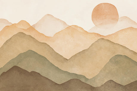 Mountain landscape wallpaper design file showing watercolor sunset details