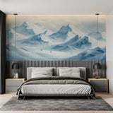 Ski resort wallpaper adding depth to hallway with blue mountain vista