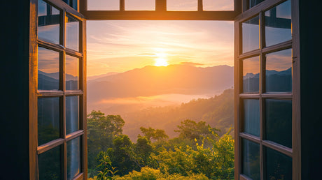 Mountain sunset landscape design file showing detailed golden hour colors and textures
