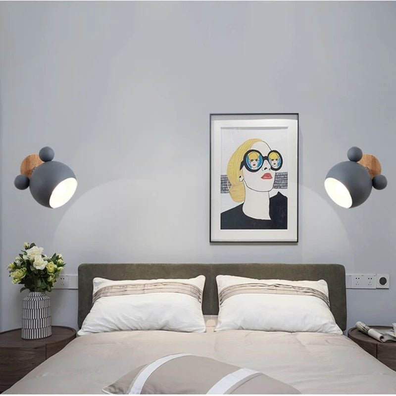 Kids Wall Light  Pink Mouse Design With Wood Mount - Product example
