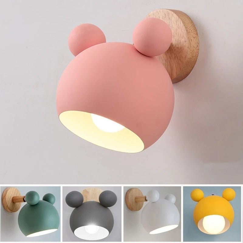 Kids Wall Light  Pink Mouse Design With Wood Mount - Product detail 6