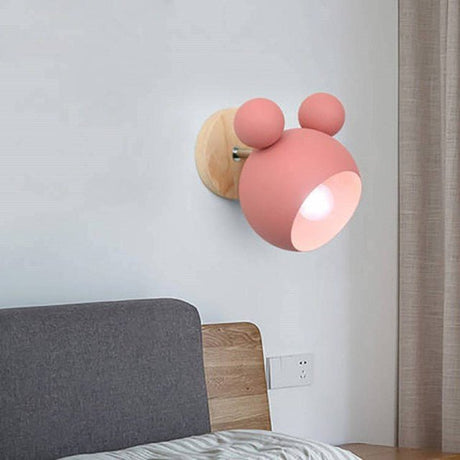 Kids Wall Light  Pink Mouse Design With Wood Mount - Product detail 12