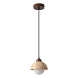Natural Stone Pendant Light  Marble Dome With Walnut Accent - Detailed view
