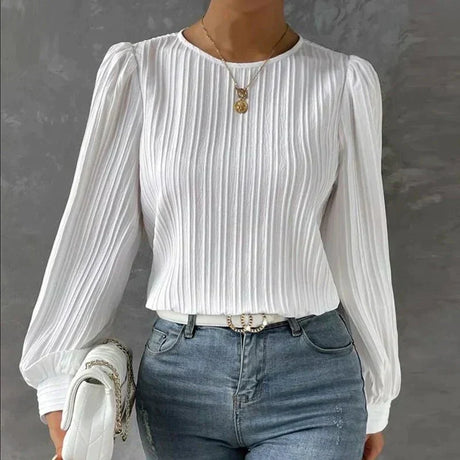 Cotton Pleated Blouse  Long Sleeve Textured Design - Product showcase