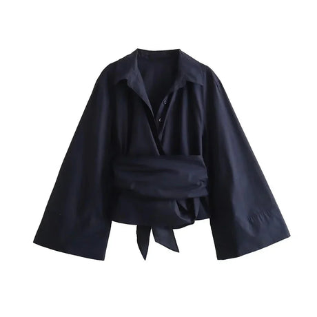Kimono Wrap Blouse  Wide Sleeve Belt Design - Product showcase