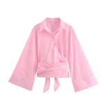 Kimono Wrap Blouse  Wide Sleeve Belt Design - Product detail 4