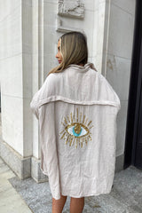 Boho Sequin Shirt  Embellished Eye Design Beach Cover Up - Detailed view