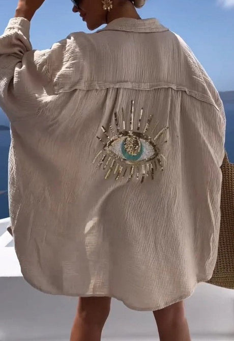 Boho Sequin Shirt  Embellished Eye Design Beach Cover Up - Product detail 7
