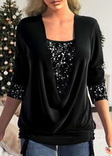 Elegant Sequin Blouse  Burgundy Draped Design - Product detail 15