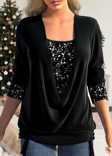 Elegant Sequin Blouse  Burgundy Draped Design - Product detail 15