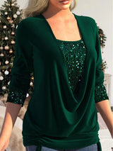Elegant Sequin Blouse  Burgundy Draped Design - Product detail 11