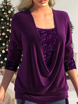 Elegant Sequin Blouse  Burgundy Draped Design - Product detail 9