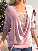 Elegant Sequin Blouse  Burgundy Draped Design - Product detail 12