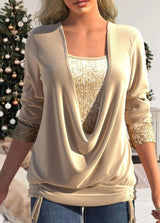 Elegant Sequin Blouse  Burgundy Draped Design - Product detail 13
