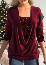 Elegant Sequin Blouse  Burgundy Draped Design - Product detail 7