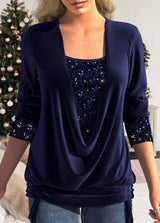 Elegant Sequin Blouse  Burgundy Draped Design - Product detail 10