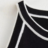 Slim Fit Tank Top  Black Knitted with White Trim - Product example