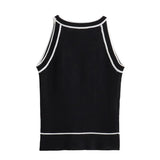 Slim Fit Tank Top  Black Knitted with White Trim - Detailed view