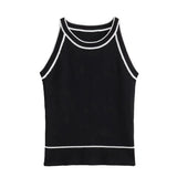 Slim Fit Tank Top  Black Knitted with White Trim - Product showcase