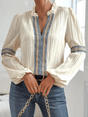 Elegant Pleated Blouse  Embroidered Trim Long Sleeve Design - Product detail 5
