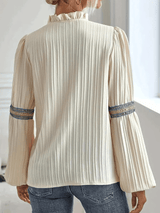 Elegant Pleated Blouse  Embroidered Trim Long Sleeve Design - Product example