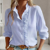 Elegant Ruffled Blouse  White Cotton Button-Down - Product detail 7