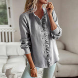 Elegant Ruffled Blouse  White Cotton Button-Down - Product detail 9
