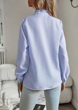 Elegant Ruffled Blouse  White Cotton Button-Down - Detailed view