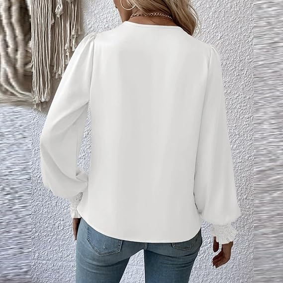 Elegant Wrap Blouse  White Cotton Puff Sleeve Design - Product example