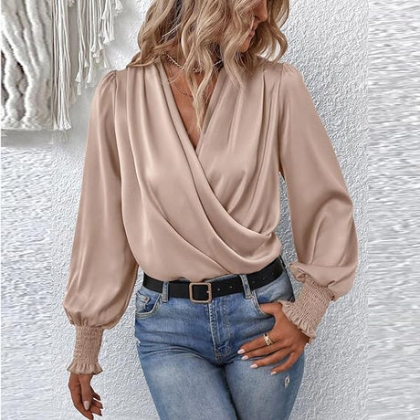 Elegant Wrap Blouse  White Cotton Puff Sleeve Design - Product detail 9