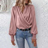 Elegant Wrap Blouse  White Cotton Puff Sleeve Design - Product detail 10