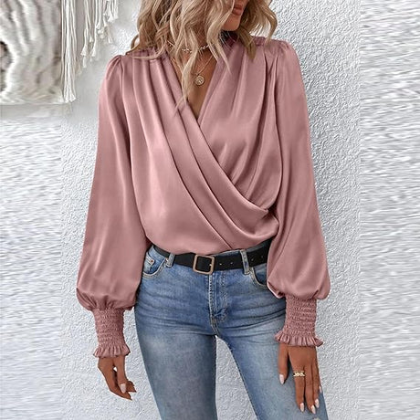 Elegant Wrap Blouse  White Cotton Puff Sleeve Design - Product detail 10
