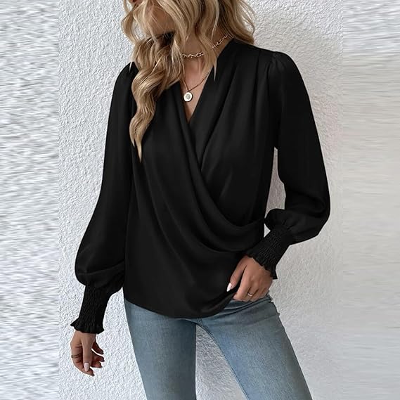 Elegant Wrap Blouse  White Cotton Puff Sleeve Design - Product detail 5
