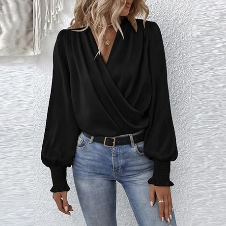 Elegant Wrap Blouse  White Cotton Puff Sleeve Design - Product detail 8