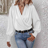 Elegant Wrap Blouse  White Cotton Puff Sleeve Design - Product detail 7