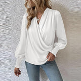 Elegant Wrap Blouse  White Cotton Puff Sleeve Design - Detailed view