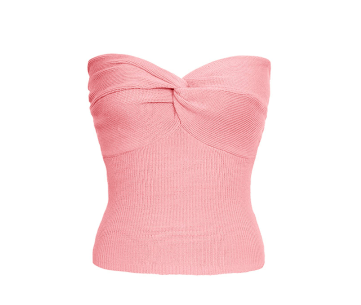 Womens Strapless Twist Top  Pink Ribbed Stretch Fabric - Product example