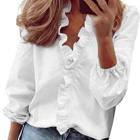 Ruffle Neck Blouse  Coral Puff Sleeve Design - Product detail 8