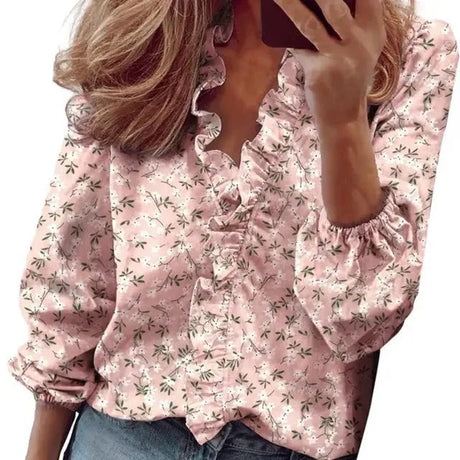 Ruffle Neck Blouse  Coral Puff Sleeve Design - Product detail 7
