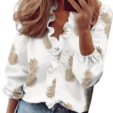 Ruffle Neck Blouse  Coral Puff Sleeve Design - Detailed view