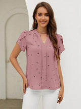 Heart Print Blouse  Puff Sleeve V-Neck Design - Product example