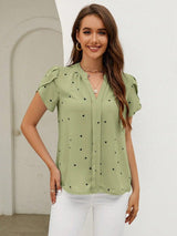 Heart Print Blouse  Puff Sleeve V-Neck Design - Product detail 9