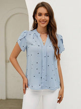 Heart Print Blouse  Puff Sleeve V-Neck Design - Product detail 10