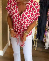 Geometric Print Blouse  Art Deco Pattern Short Sleeve - Product detail 6
