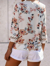 Floral V-Neck Blouse  Lace Trim Summer Top - Product example