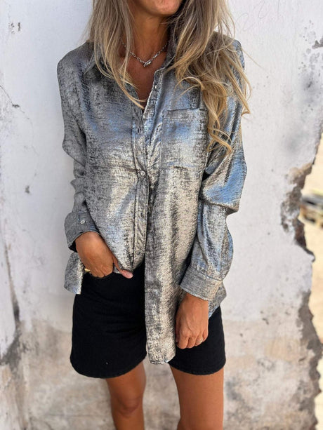 Metallic Button Down Shirt  Bronze Shimmer Finish - Product detail 8