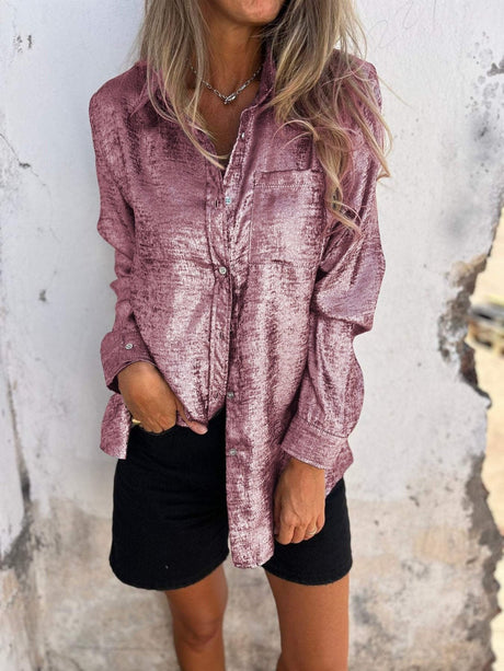 Metallic Button Down Shirt  Bronze Shimmer Finish - Product detail 15